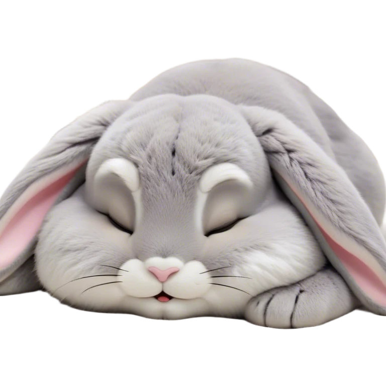 Meme-Worthy Cute Sleeping Grey Rabbit Portrait Emoji, Head resting peacefully with a contented smile, showcasing a delightfully compact build and a luxuriously soft grey fur, eyes shut in a serene nap, Simplified yet hilariously adorable features, highly detailed, glowing with a soft, drowsy light, high shine, relaxed and utterly lovable, stylized with an air of playful laziness, bright and heartwarming, soft glowing outline, capturing the essence of a comically sleepy bunny, so meme-worthy it feels like it could instantly become the next viral sensation of adorable slumber! emoji