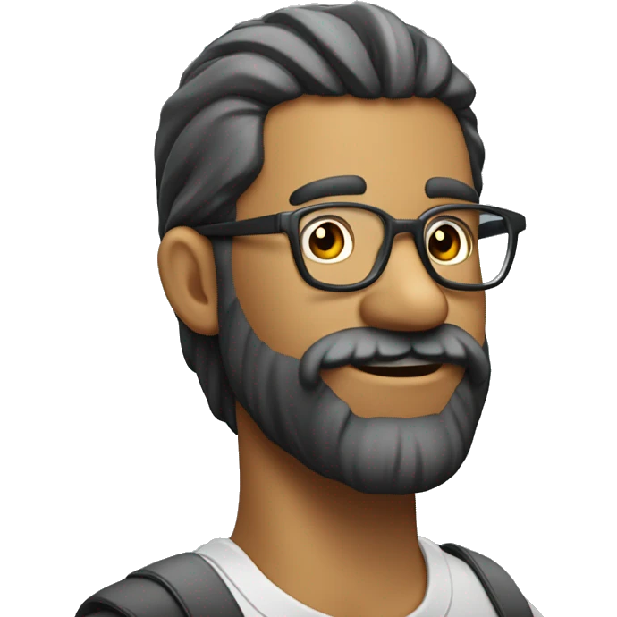 quier un chico de piel clara con barba  y lentes explicando en un escritorio emoji
