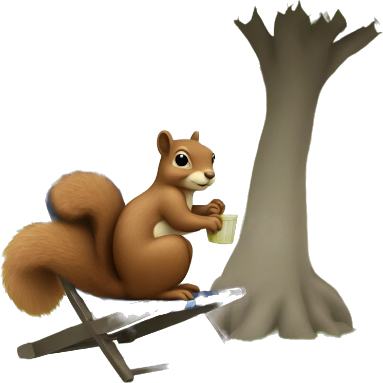 Squirrel sitting in a lawn chair under a pecan tree emoji