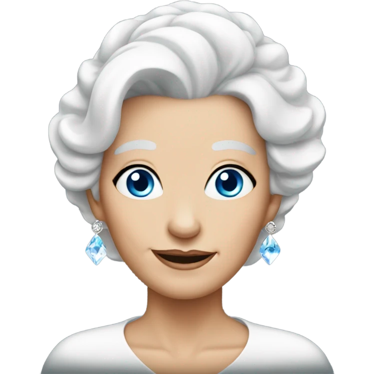 Blue eyed older lady with white hair and a big diamond ring  emoji