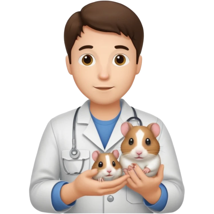 a brunette man vet holding a hamster emoji