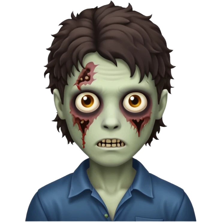 curly dark dark brown mullet haired zombie boy emoji
