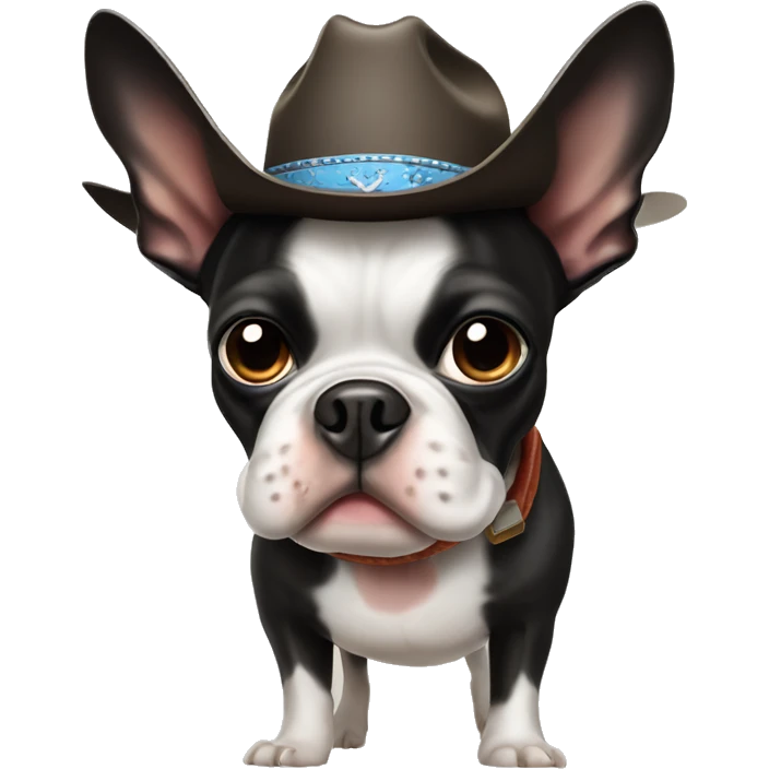 Boston terrier bull dog wearing a cowboy hat emoji