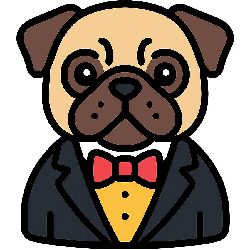 pug dog wearing a tuxedo, color icon emoji