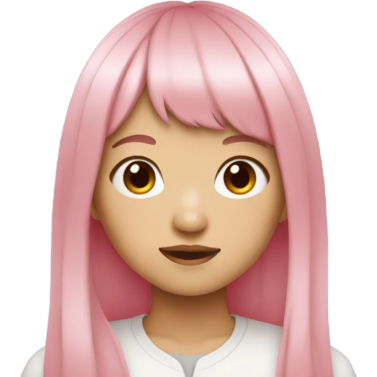 teenage Asian girl with long pink hair with bangs emoji