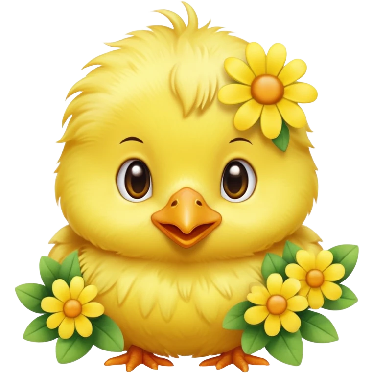 Cute realistic chick with flowers  emoji