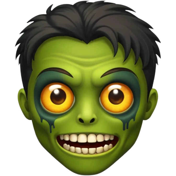 Faça uma zombie verde com olhos castanhos cabelos pretos liso com estilo y2k e com dentes de ouro emoji