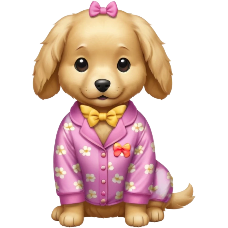golden retriever dog with cute pjs and a bow emoji