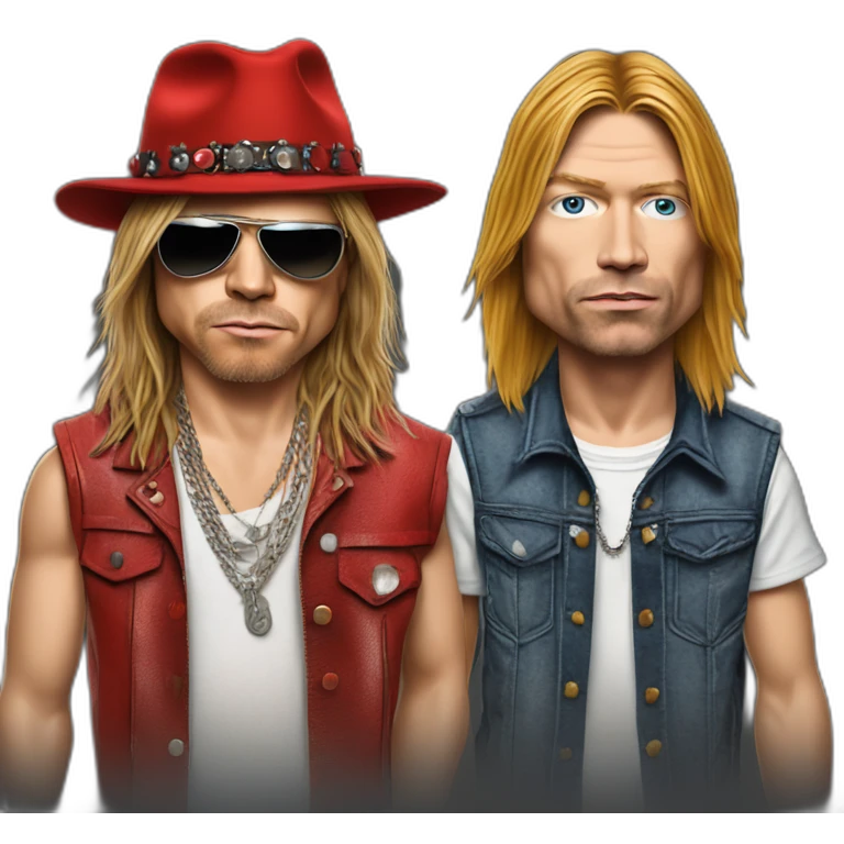 Hyper realistic axl rose with hyper realistic Kurt cobain emoji