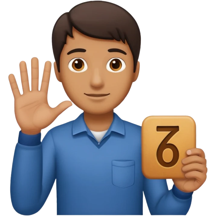 A Man holding the number 6 in one hand, and the number 7 in the other Hand.  emoji