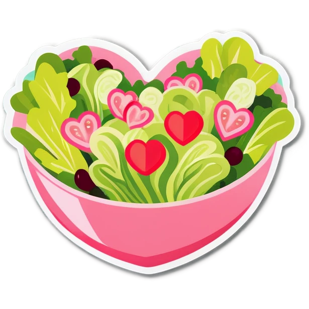 green salad in a pink heart shaped plate   emoji