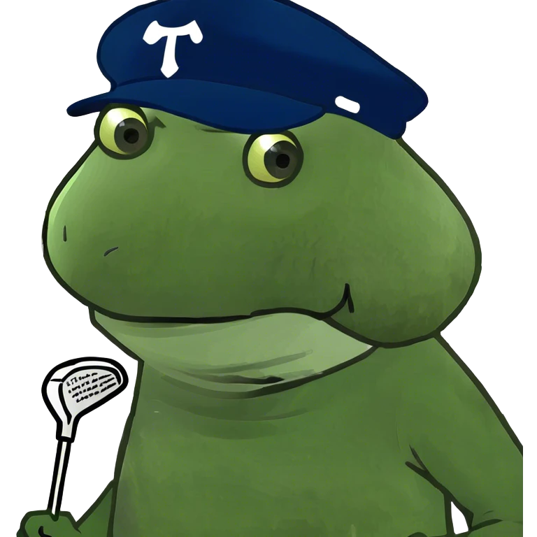 Bufo playing golf with a golf club and a Taylor made hat emoji