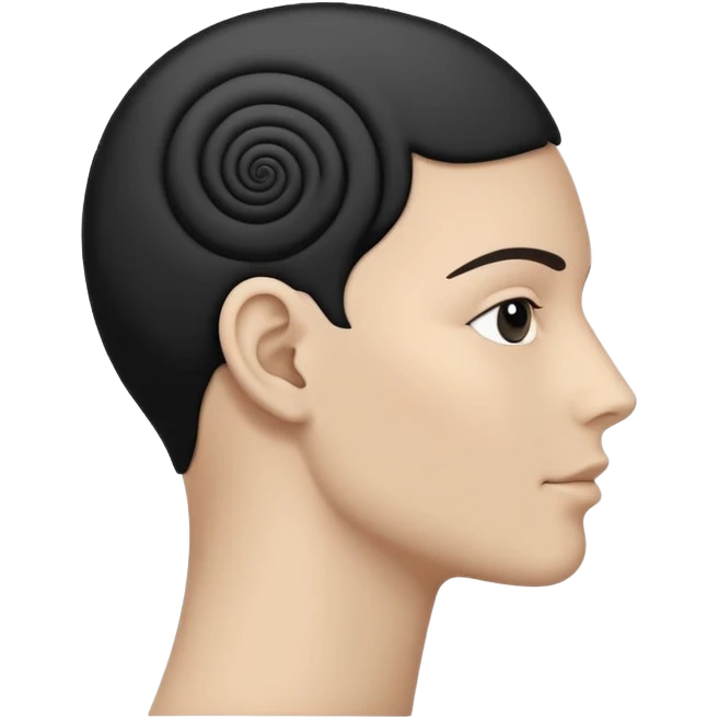 Minimalistic flat vector icon, iOS style, thin black contour on white background. Human head silhouette with spiral inside. Clean, no text, no shadows.
 emoji