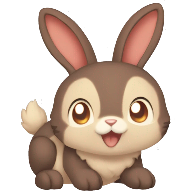 Cute, Anthro, Sona, Dark-Brown, Normal-type-Ground-type Tan-Rabbit-Fakémon with Dark-Red eyes, beige ears, beige belly, beige paws, beige feet, beige freckles, full body emoji