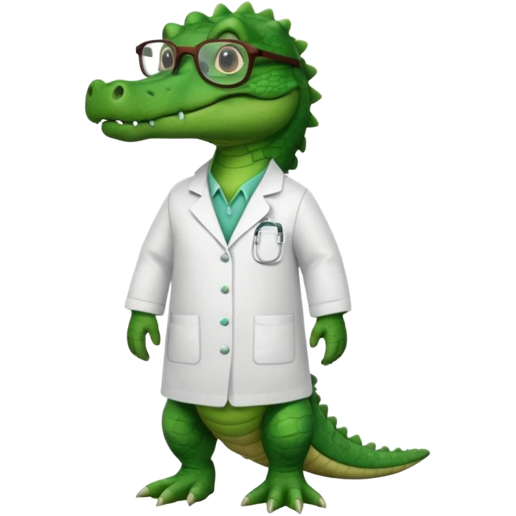 full body of alligator wearing lab coat and glasses, front view emoji