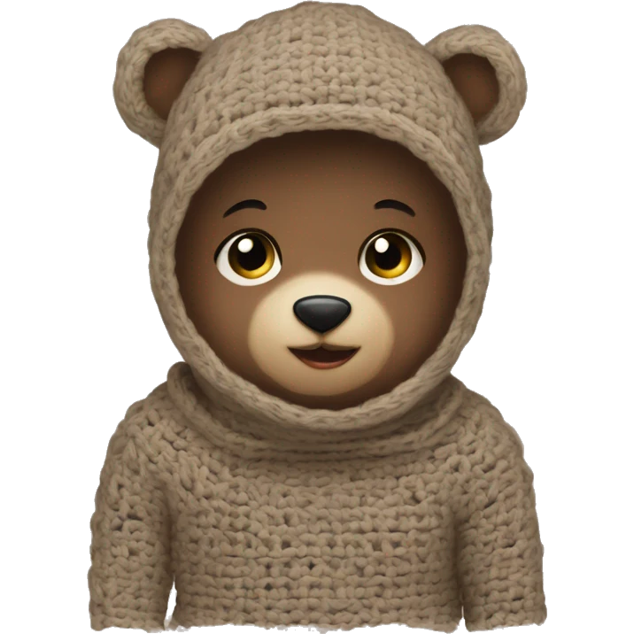 Baby Bear wearing a crochet balaclava emoji