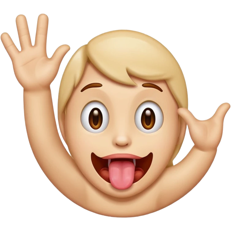 Two hands waving with tongue out emoji