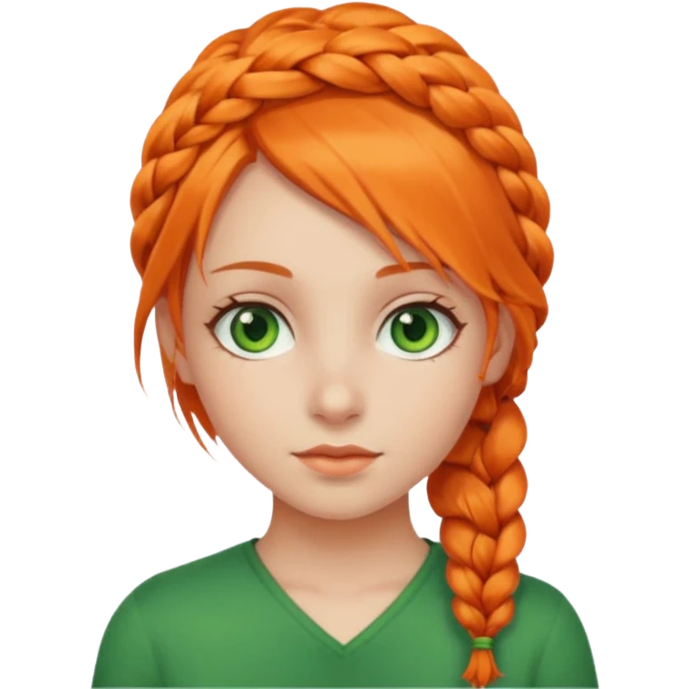 girl orange braid hair, green hair emoji