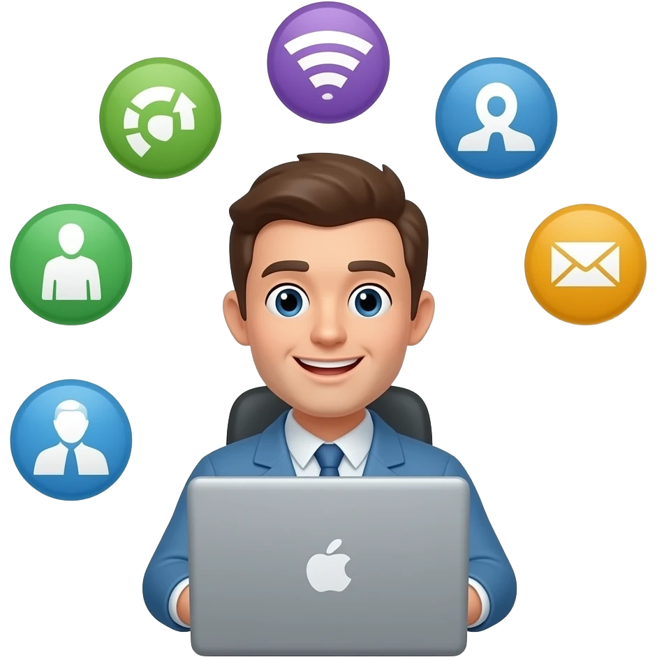 create a faceless freelancer setting front a pc with freelance jobs around him emoji