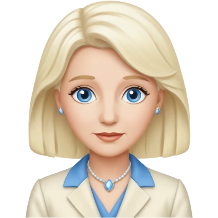 Patty Andrews from The Andrews Sisters with blue eyes, platinum blonde hair, ivory outfit emoji