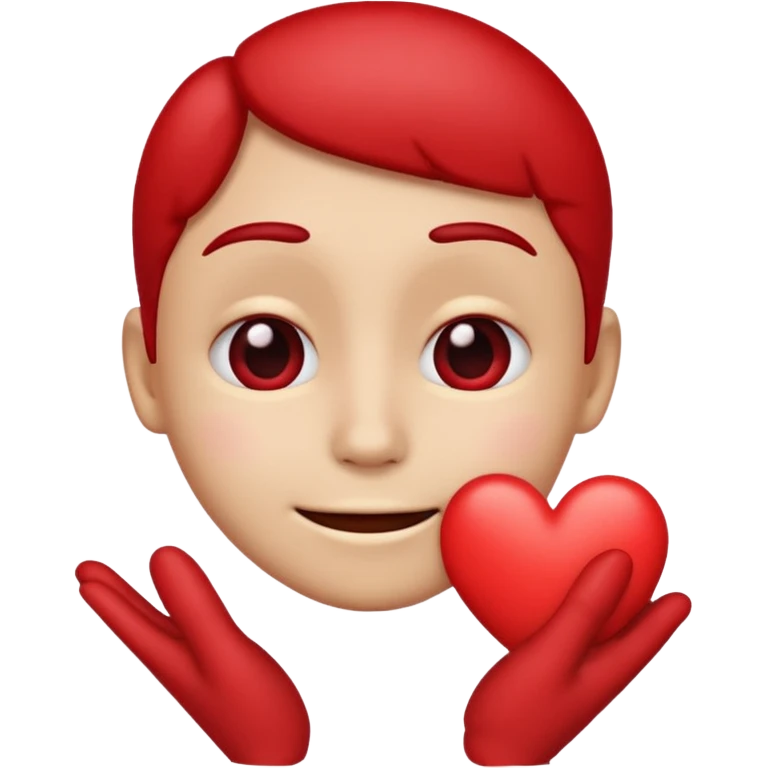 A red emoji that is sad and has a hand making a heart emoji