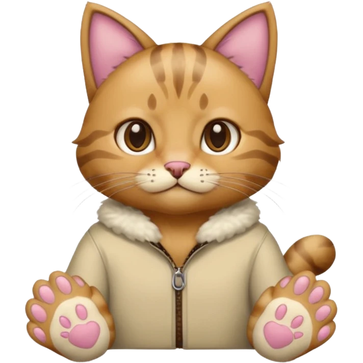 A man wearing cat clothes  and showing his paws emoji
