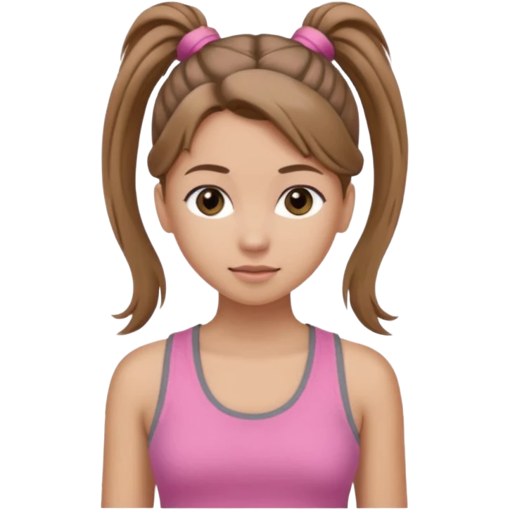 Девушка, светло русые, длинные волосы, собранные в хвост, серые глаза, розовая майка без рукавов и серые штаны emoji