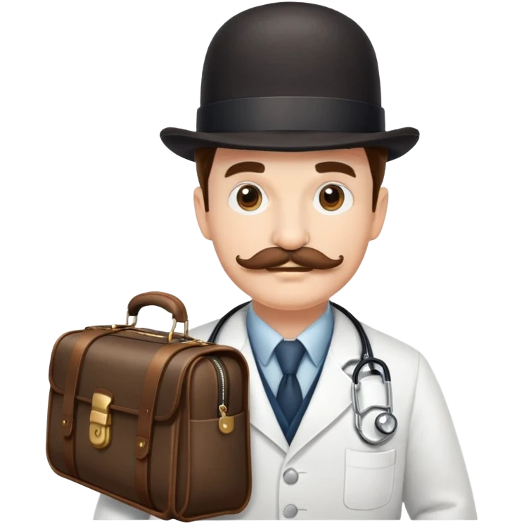 Dr. Watson with mustache, bowler hat and medical bag emoji