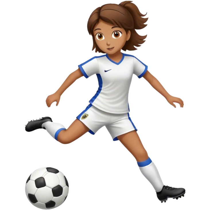 Girl with brown hair brown eyes playing soccer emoji