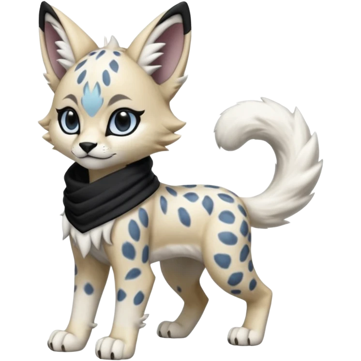 Cool edgy cute adorable hyper-realistic badass Serval-Lycanroc-Snow-Leopard-Absol-Fakémon-hybrid-creature (full body) wearing a black scarf emoji