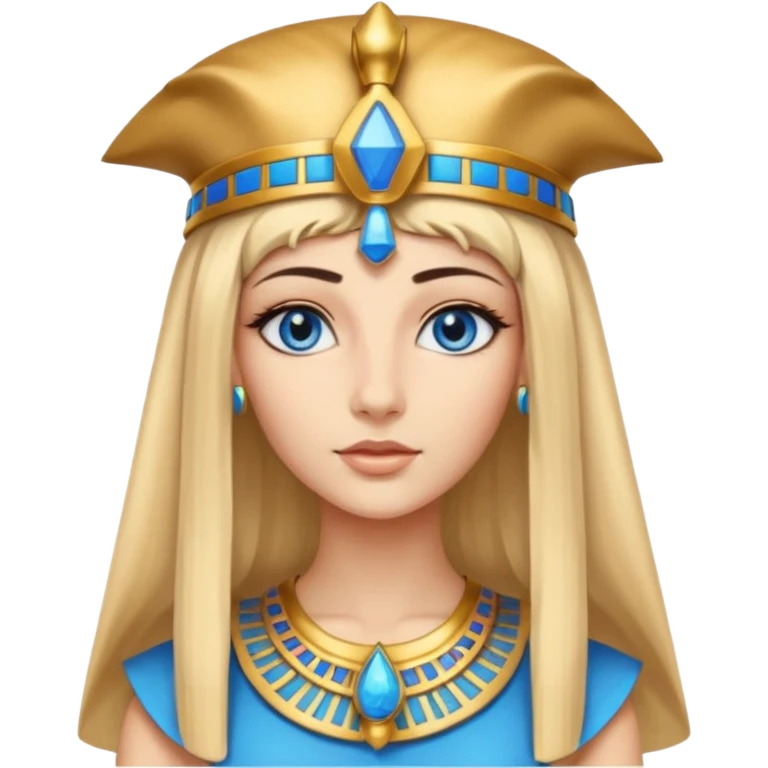 Cleopatra vestita da faraone con il cappello da faraone ma con gli occhi azzurri e i capelli lunghi biondi non troppo chiari emoji