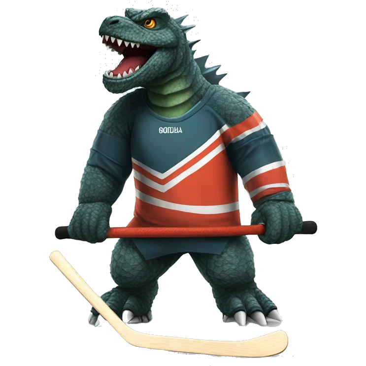 Godzilla dressed as a hockey player emoji