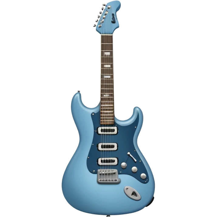 A gray-blue electric guitar with a black pick guard emoji