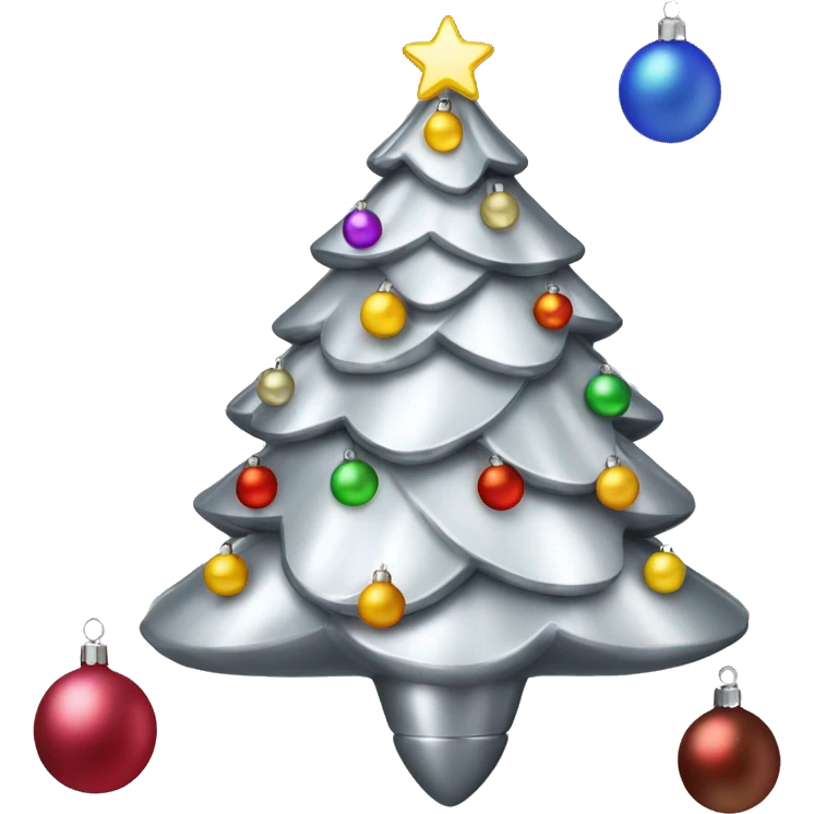 Retro silver Christmas tree with multicolor lights and ornaments emoji