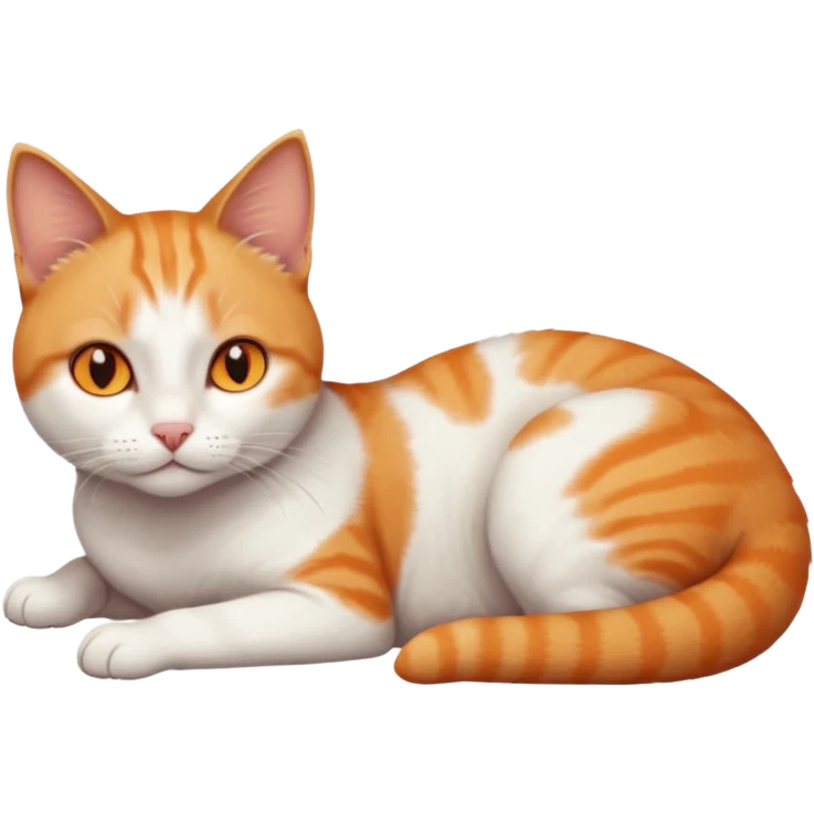 full body tiny short hair ginger and white cat with orange eyes lying down emoji