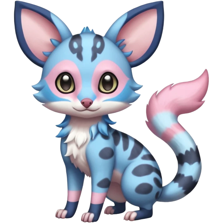 Rare realistic cool cute epic aesthetic colorful Amaura-Sylveon-Civet-Genet-species-Fakemon-hybrid-creature, with markings, full body emoji