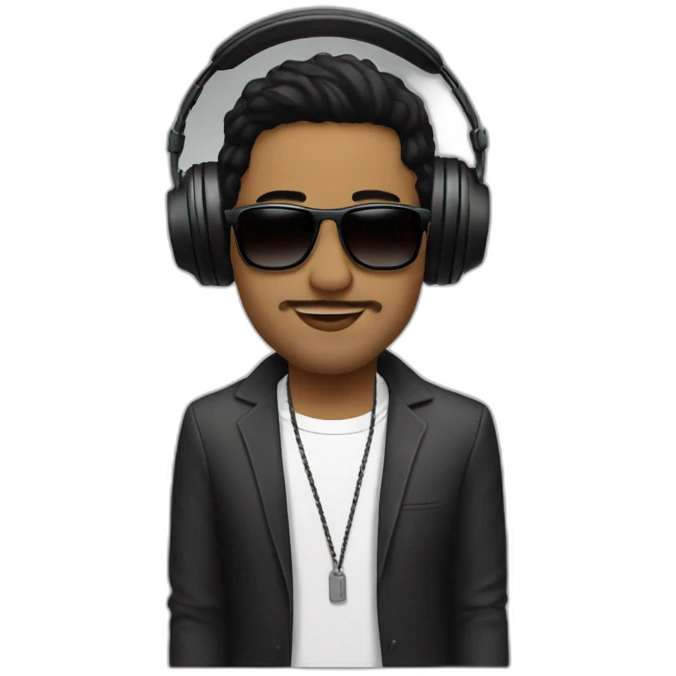 White John summit with black hair djing emoji