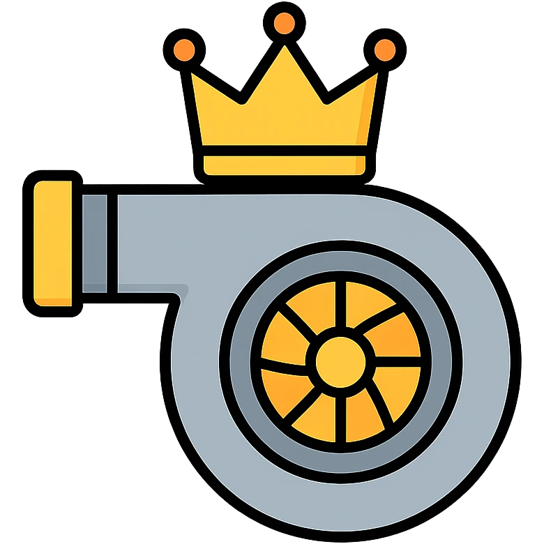 a turbocharger with a crown on top, detailed, modern icon style emoji