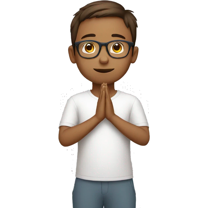 boy doing namaste with wearing specs indian white emoji