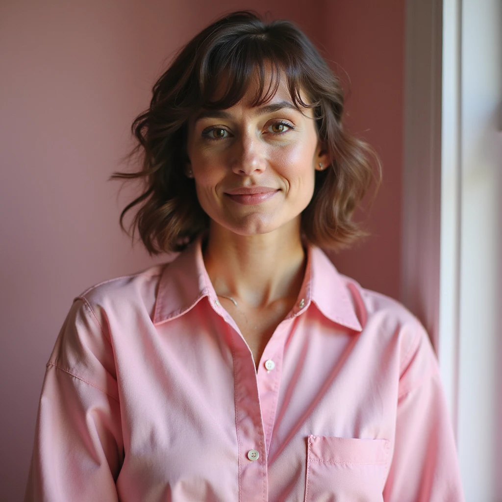 a person wearing pink clothes, realistic style, natural lighting emoji