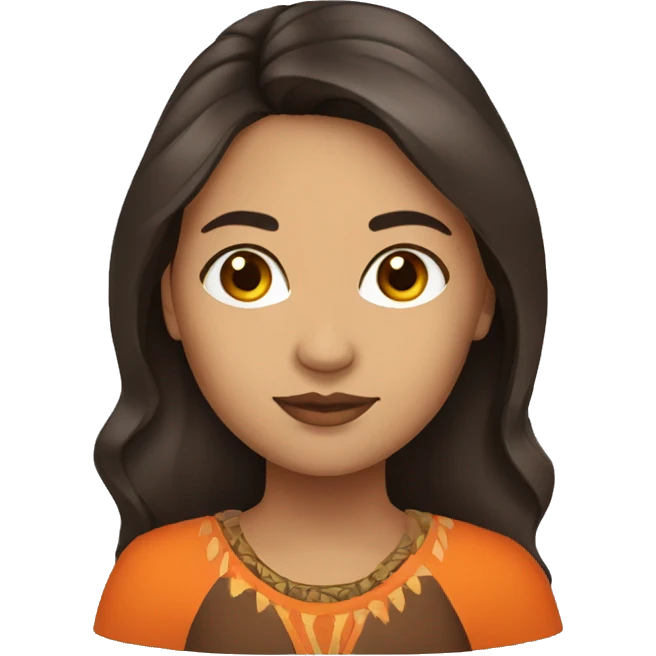 WOMAN INDIGENOUS, LONG DARK BROWN HAIR. DRESS ORANGE emoji