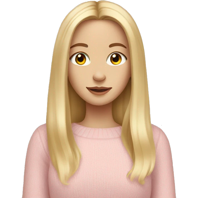 Beautiful white girl with long blonde hair wearing light pink sweater  emoji