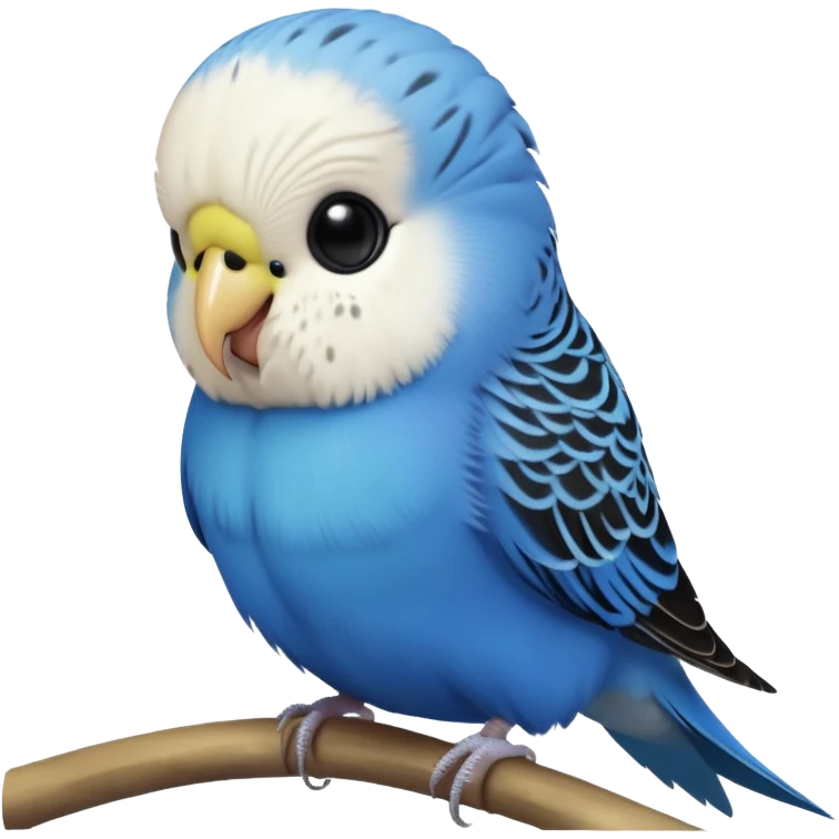 cinematic-cute-blue-budgie-portrait-emoji,-head-tilted-playfully-and-inquisitively,-featuring-a-brilliant-blue-feathered-fur-and white and black feathered face-with-a-natural-sheen,-round,-sparkling-dark-eyes-filled-with-curiosity,-simplified-yet-irresistibly-adorable emoji