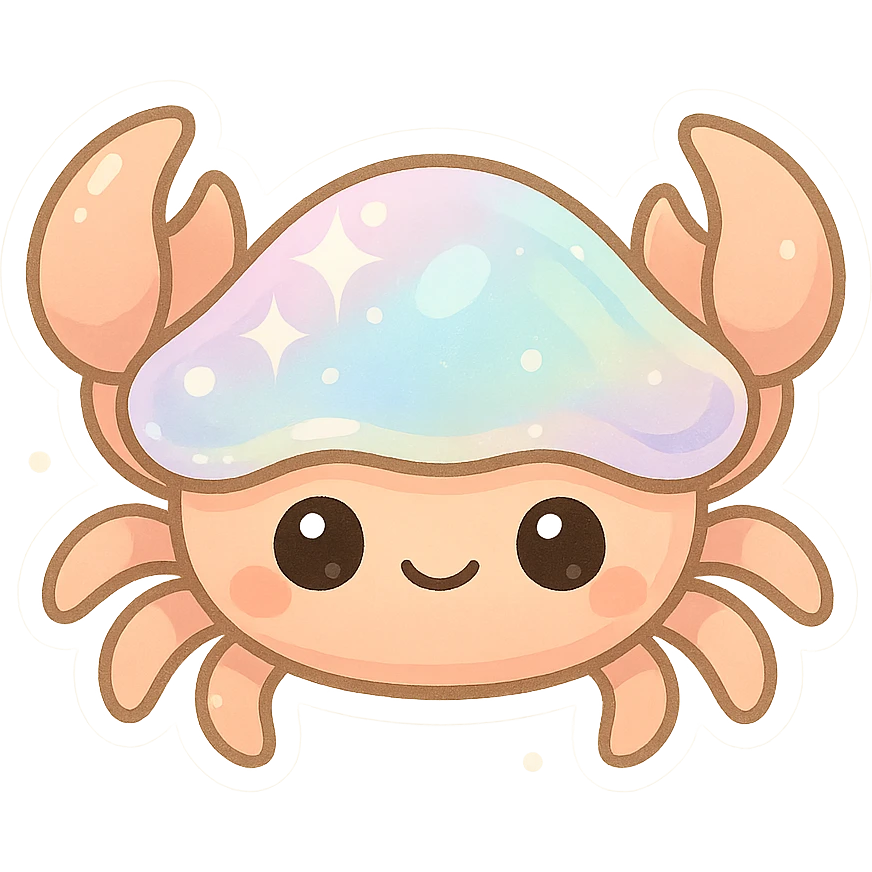 adorable crab with pearly pastel shell, shimmering effect, big eyes, minimal background emoji