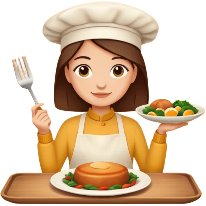 Home cooking avatar in clean emoji-style illustration. Homemade dishes on a plate, warm cozy colors, simple shapes, flat design, high contrast, friendly and inviting. emoji