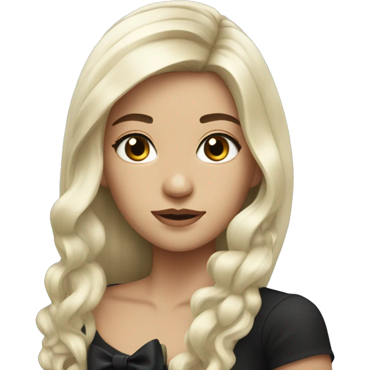 Girl with long platin hairs with black bow in her hair emoji