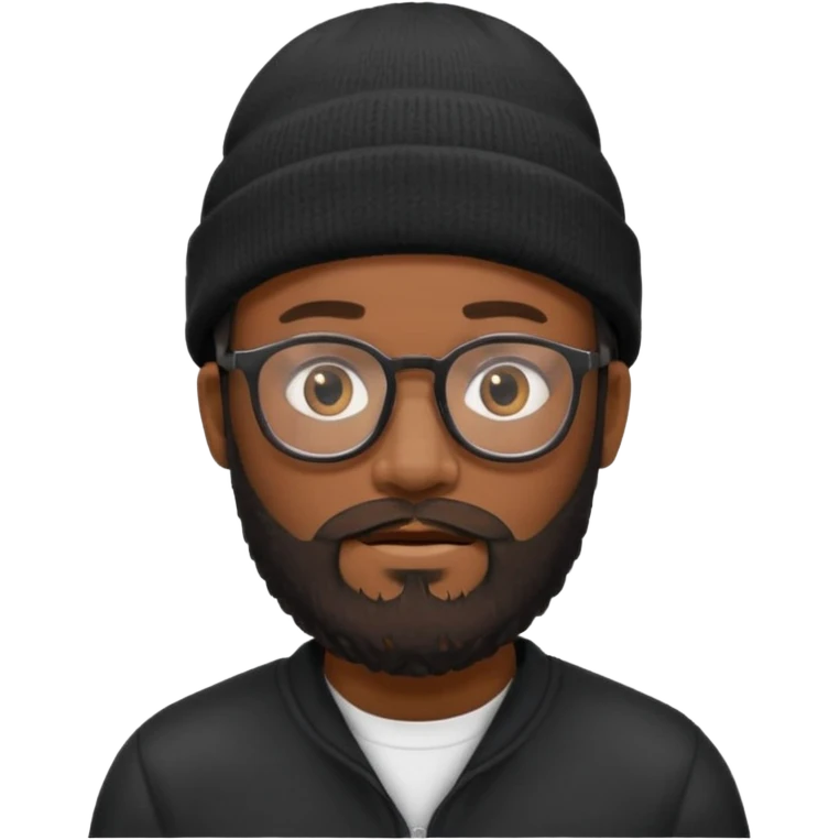 A black man wearing glasses, with a full beard, wearing a black beanie. emoji