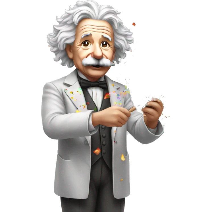 albert einstein holding colorful confetti popper in his hand emoji