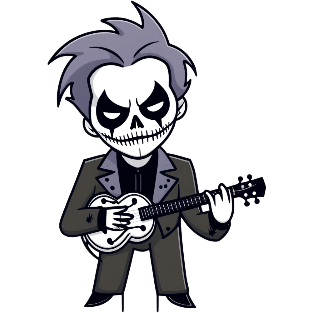 Black metal musician with corpse paint, spikes, black clothes emoji