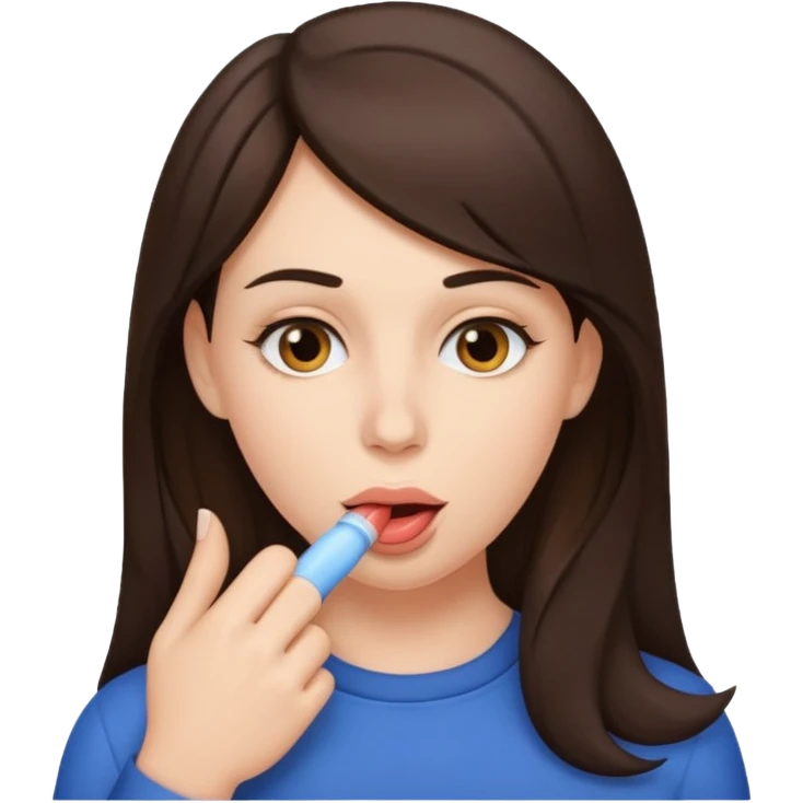 A brunette woman sucking a penis emoji